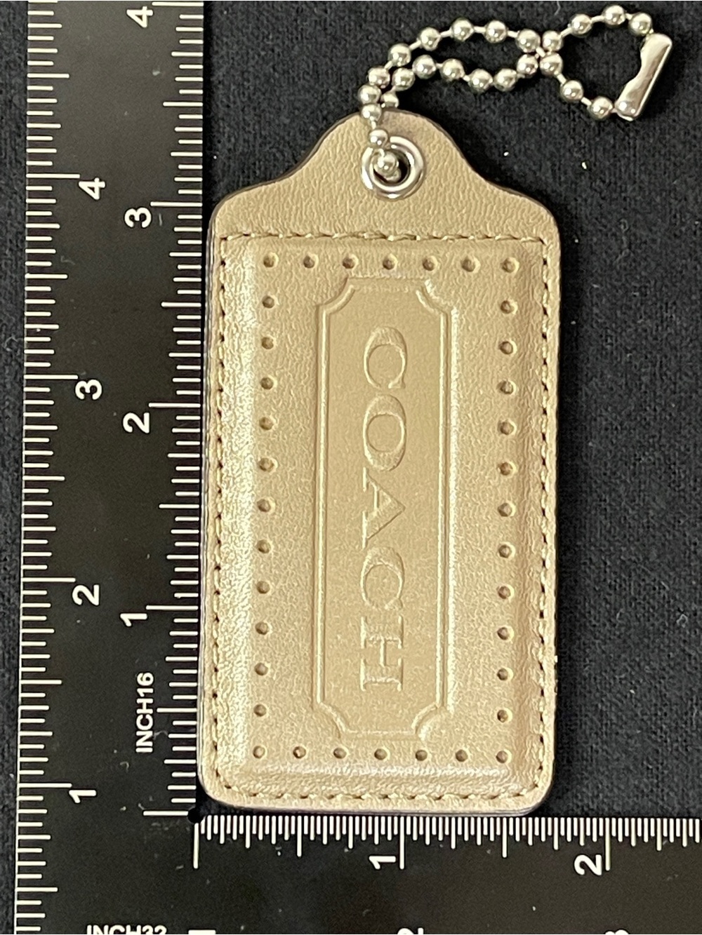 Coach Taupe Leather Hang Tag with Silver Ball Chain